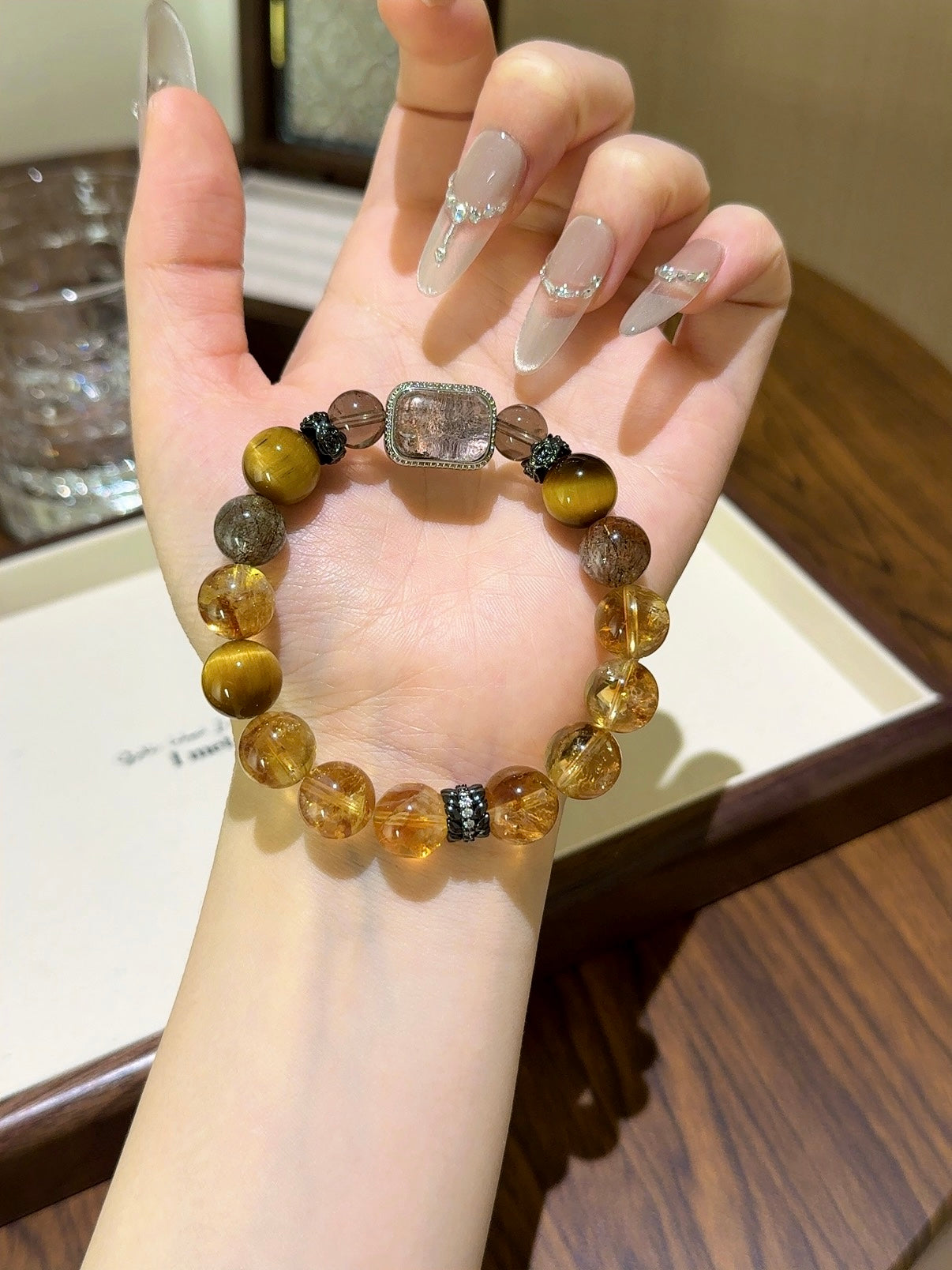 ▫️▪️ Yellow Tiger's Eye, Yellow Tower, Crystal, Black Gold, Super Magic Box Bracelet